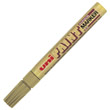 Paint marker, Uniball, gold color, marks on anything, oil based. Writing thickness  2.2-2.8mm