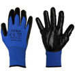 Gloves made of synthetic thread, nitrile coated, pair weight 58 gr. (blue with black coating)
