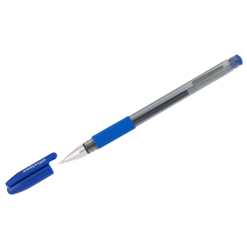 Gel pen, blue, with elastic holder.