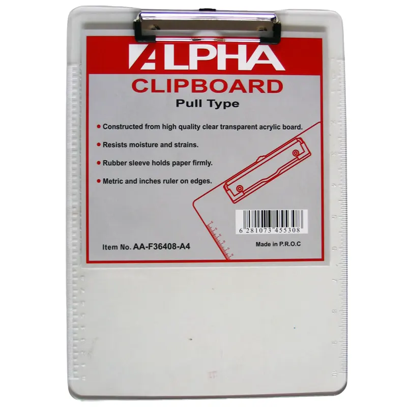 Պլանշետ A4 ֆորմատի, թափանցիկ, վերևից սեղմիչով, քանոնով