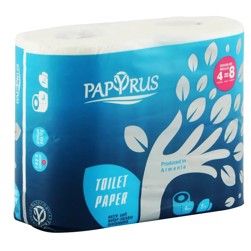 Туалетная бумага, 240 листов, размер листов 9,7*12,5см , длина рулона 30 м. 4 в упаковке — 4 рулона равны 8 обычным рулонам