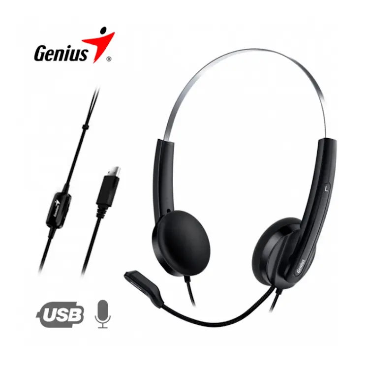 Ականջակալներ միկրոֆոնով, լարային GENIUS HS-220U BLACK USB