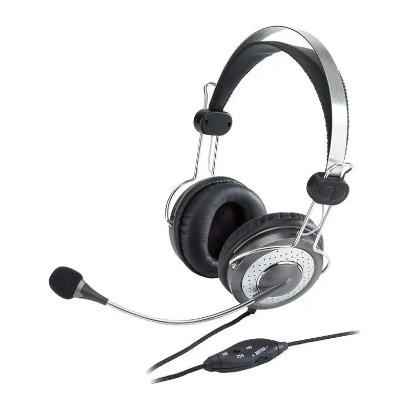 Наушник с микрофоном, регулятором громкости, Genius HS-04SU, длина шнура 1,8м. Соеденяется с системным блоком одним 3,5мм-им кабелем.