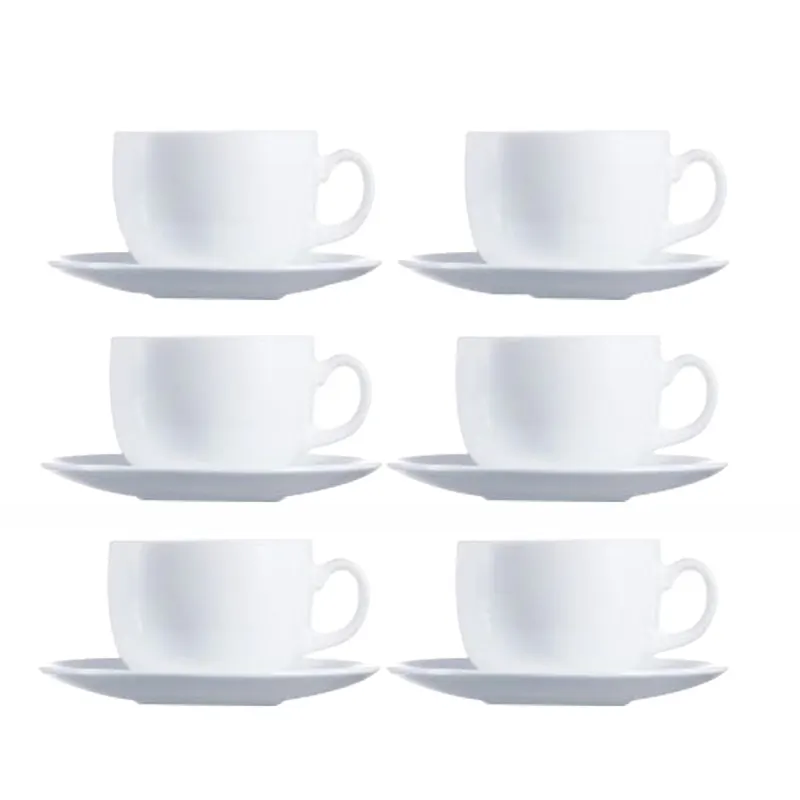 Tea glasses with saucer, glass, color white,  6 pcs