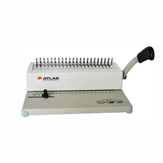 Plastic comb binding machine. Binds up to 250 pages of 80 gsm paper. Punches up to 10 pages at once