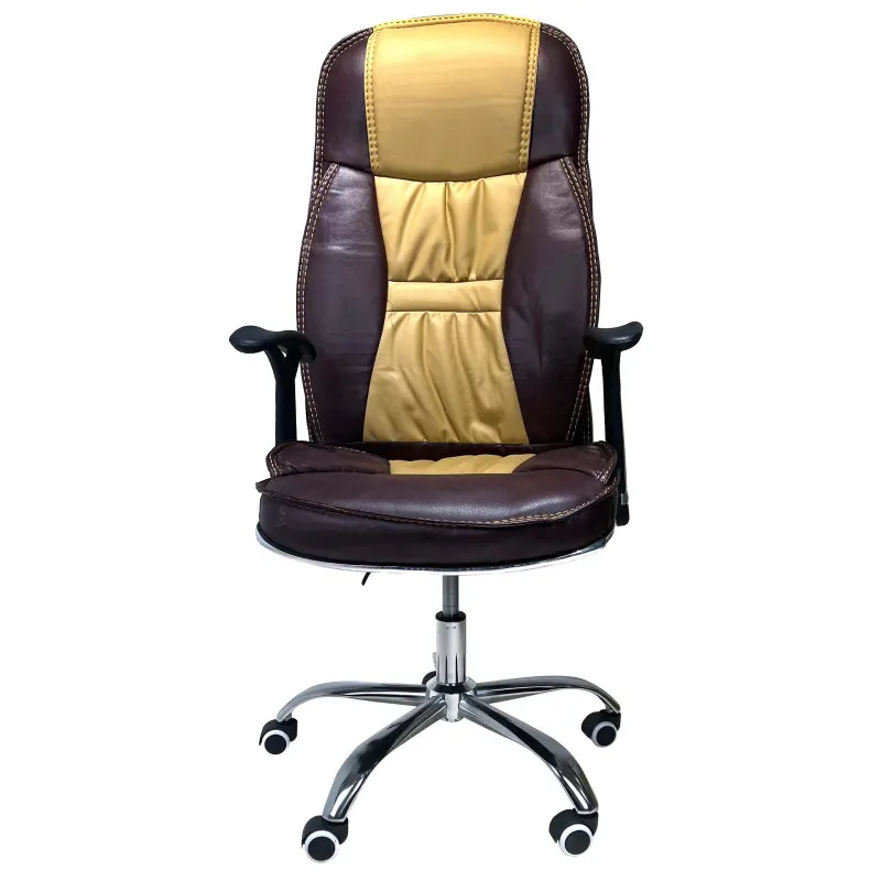 Office chair with adjustable mechanism. Metal legs, wings with adjustable height. The seat and backrest made of high-quality leather substitute