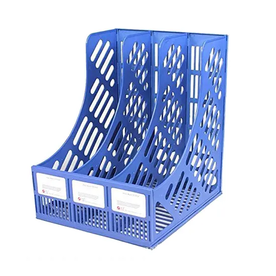 Лотки для журналов, 3 секции по 8 см, пластиковая. Для формата А4, цвет синий.