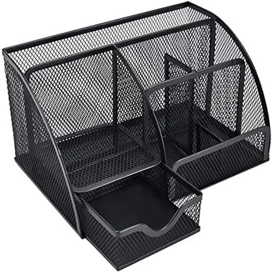 Large capacity mesh metal tray for stationery, 6 divisions