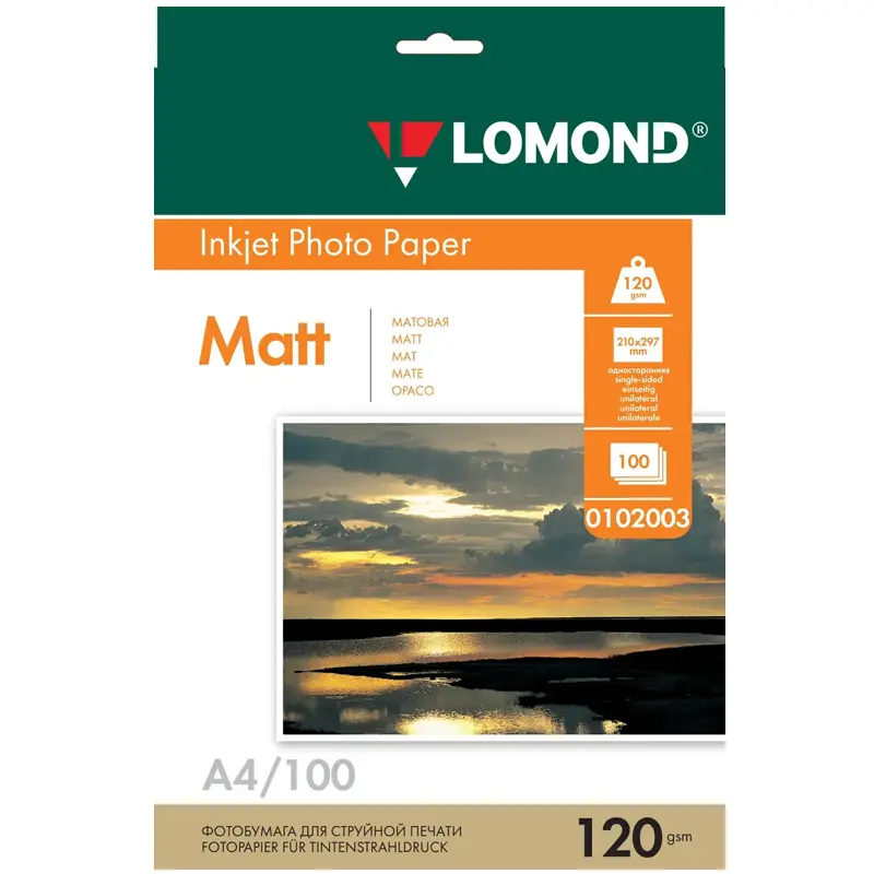 Фотобумага Матовая, формат А4, 120 гр., 100 листов, Lomond 0102003