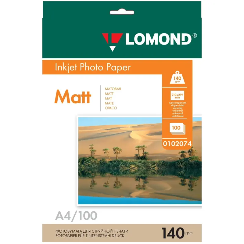 Фотобумага Матовая, формат А4, 140 гр., 100 листов, Lomond 0102074