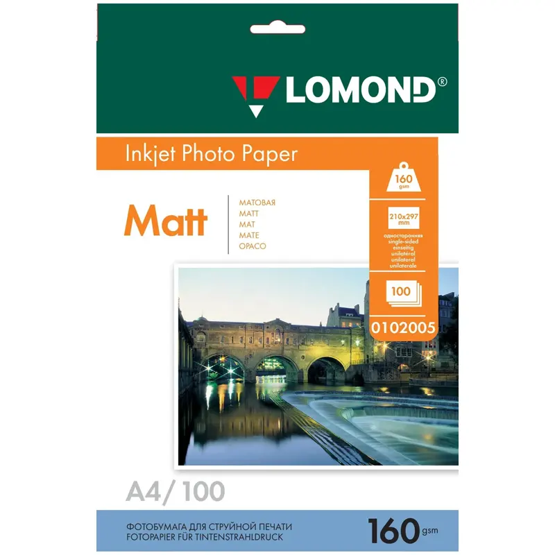 Photo paper, Matt, A4 format, 160 gr., 100 sheets, Lomond 0102005