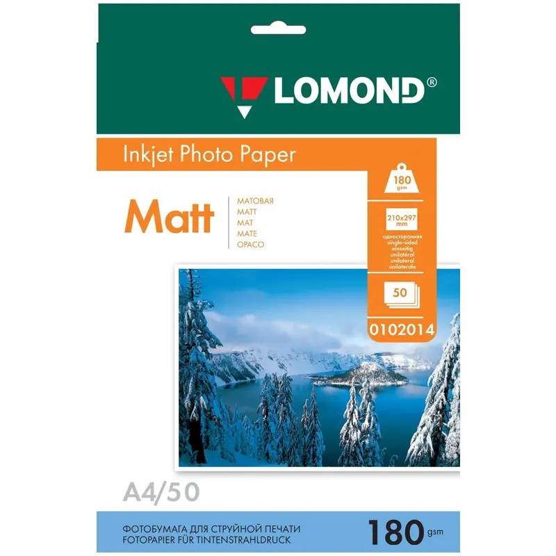 Фотобумага Матовая, формат А4, 180 гр., 50 листов, Lomond 0102014