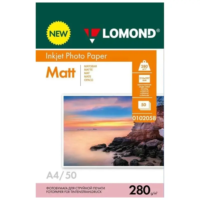 Photo paper, Matt, A4 format, 280 gr., 50 sheets, Lomond 0102058