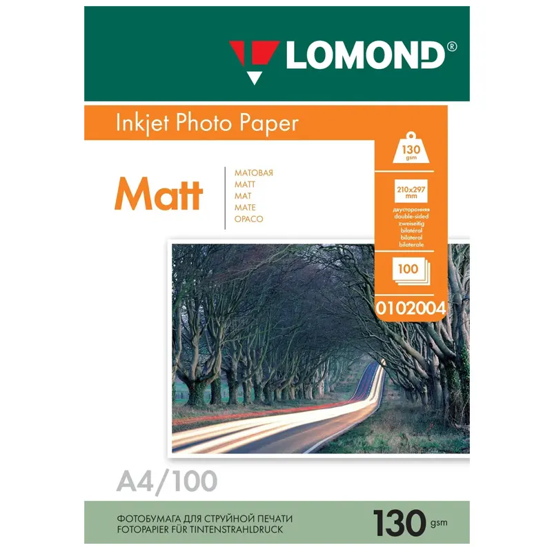 Фотобумага Матовая, двусторонняя, формат А4, 130 гр., 100 листов, Lomond 0102004