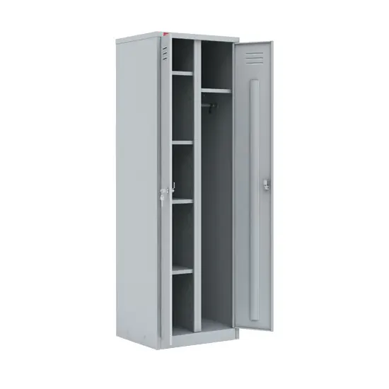 Two-section metal cabinet ShRM-22/800U, 5 shelves, 1 crossbar, 2 hooks, 2 mortise locks, 1860*800*500 sm H*W*D, weight - 48 kg. Delivery within 3 business days.