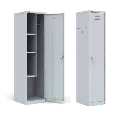 Metal cabinet for storing clothes and equipment ShRM-AK-U, 3 shelves, 1 crossbar, 2 hooks, 1 mortise lock, 1860*500*500 sm, weight - 29 kg. Delivery within 3 business days. 