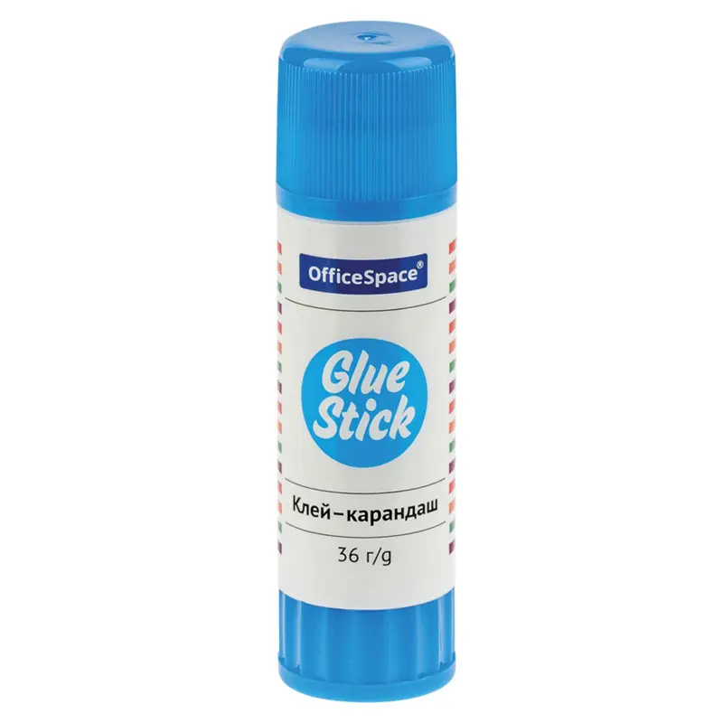 Office Space Glue Stick 36gr, white tube with blue cap and base, for bonding paper, cardboard, and photos