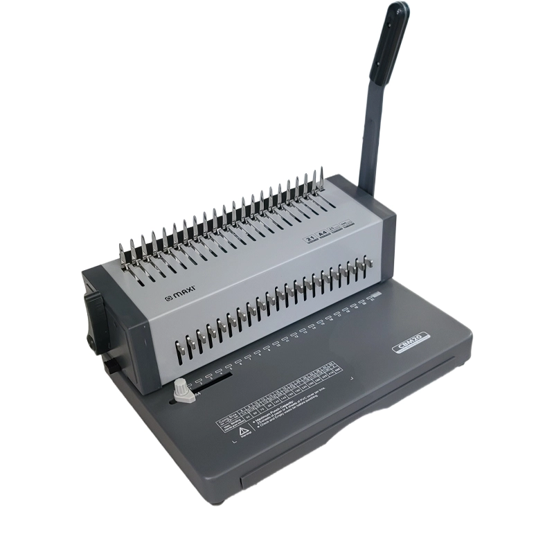 Plastic comb binding machine. Binds up to 500 pages of 80 gsm paper. Punches up to 25 pages at once