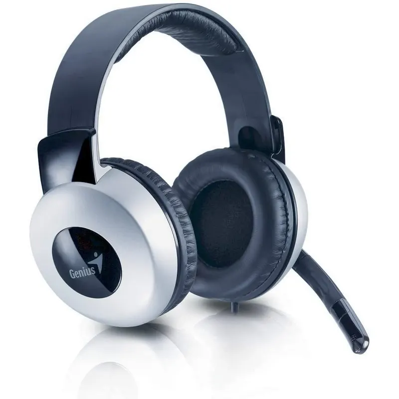 Наушник с микрофоном, регулятором громкости, Genius HS-05A, длина шнура 1,8м. Соеденяется с системным блоком двумя 3,5мм-им кабелями.