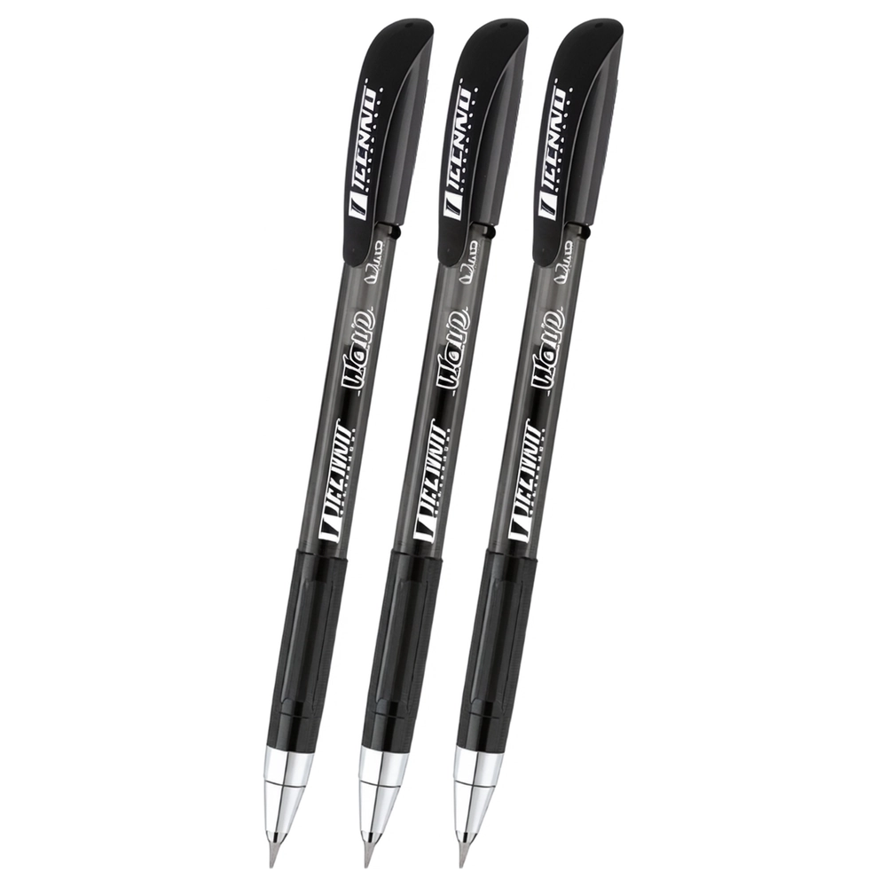 Techno Trirow 0.7mm black ballpoint pen with transparent barrel and silver tip for comfortable writing.