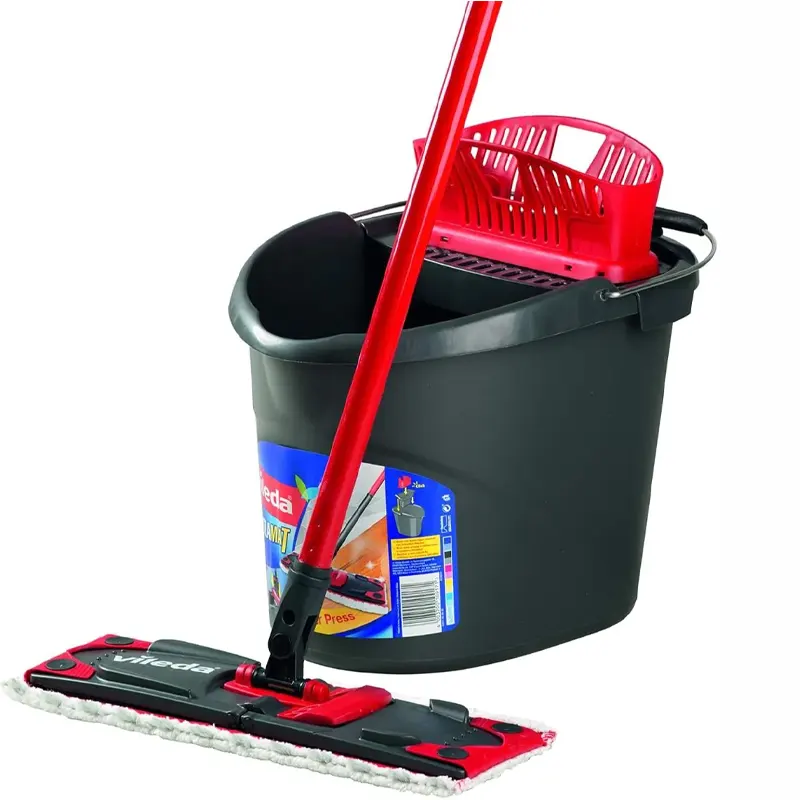 Vileda UltraMat Flat Mop and Bucket. Hands are dry and clean! The mop is squeezed in a special funnel on the bucket, the length of the rod is 80 cm-140 cm, the size of the head is 14 cm*36 cm