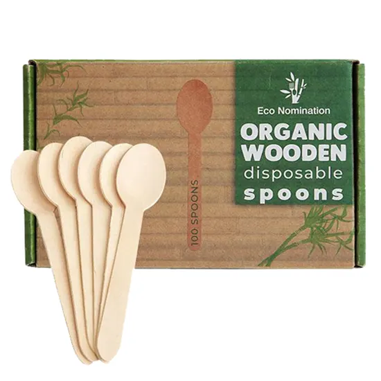 Organic, wooden table spoon, disposable, 100 pieces