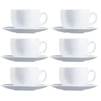 Tea glasses with saucer, glass, color white,  6 pcs