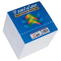 White memo cube, 90mm x 90mm, 870 ungummed sheets, 80gsm, with blue Sinarline packaging for quick notes.
