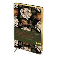Diary undated A5, 136 sheets, "Night Garden: Dark Olive",  paper thickness 80g,  leather lining, with gold-colored edges
