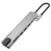 8 в 1-м, многопортовый адаптер USB C с HDMI 4K, мощность 100 Вт, порт USB C, USB 3.0, USB 2.0, RJ45 Ethernet, устройство чтения карт SD/TF