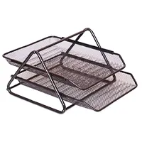 Подставка для бумаг 2 секции, металлическая, черная