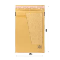 Brown kraft bubble-lined polyethylene envelope, 100x165 mm, self-adhesive, for secure document shipping.