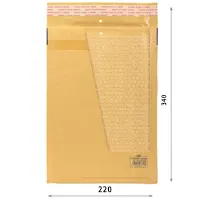 Brown polyethylene bubble mailer 220x340mm with an open interior showing the protective air layer and a self-adhesive closure.