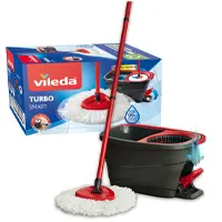 Система чистки поверхностей Vileda TURBO SMART. Полная система, включающая ведро, ручку и дугу. Простота в использовании. Глубокая очистка с помощью микрофибры. Доступ под мебелью. Съемная насадка, пригодная для машинной стирки