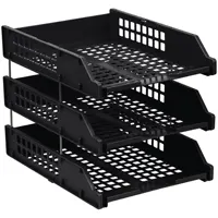 Подставка для бумаг 3 секции, пластиковая,  черная