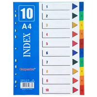 Разделитель листов, пластиковый, формат А4, цветной,  10 делений., с цифрами