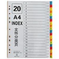 Page divider, paper, A4 format, colored, numeric,  20 sections