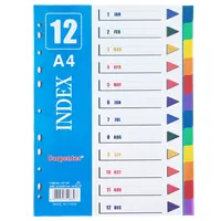 Page divider, plastic, A4 format,  colored, 12 sections