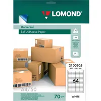 Paper A4 self-adhesive, mat white, for office machines, devided into, 64 piece - 48.5 x 16.9 mm, 2100205.
