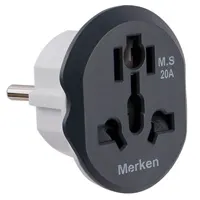 Universal electrical adapter for European standard electrical outlets, white, black
